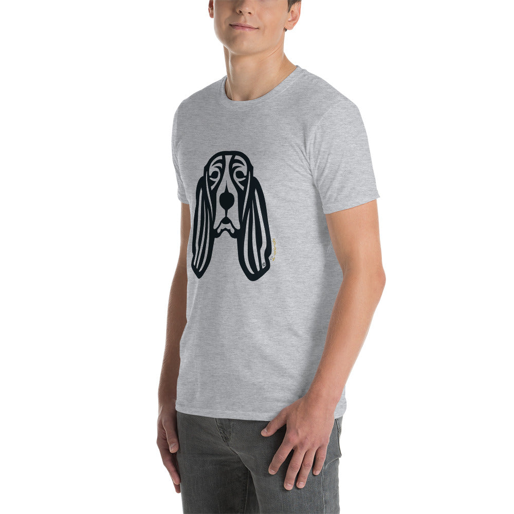 Camiseta unissex de manga curta - Basset Hound - Tribal - Cores Claras i-animals