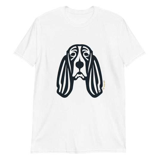 Camiseta unissex de manga curta - Basset Hound - Tribal - Cores Claras i-animals