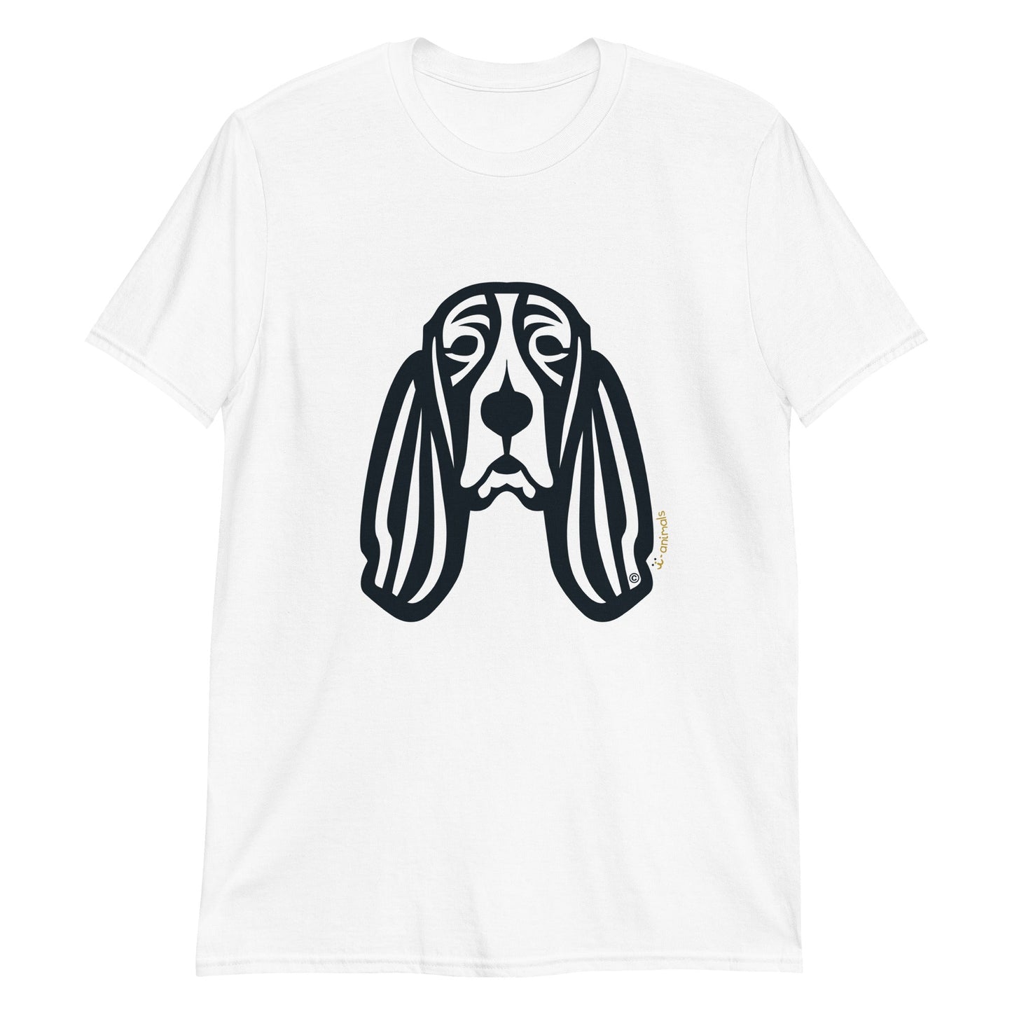 Camiseta unissex de manga curta - Basset Hound - Tribal - Cores Claras i-animals
