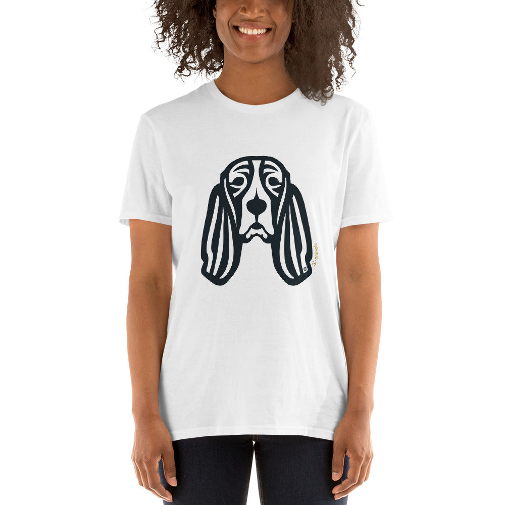 Camiseta unissex de manga curta - Basset Hound - Tribal - Cores Claras i-animals