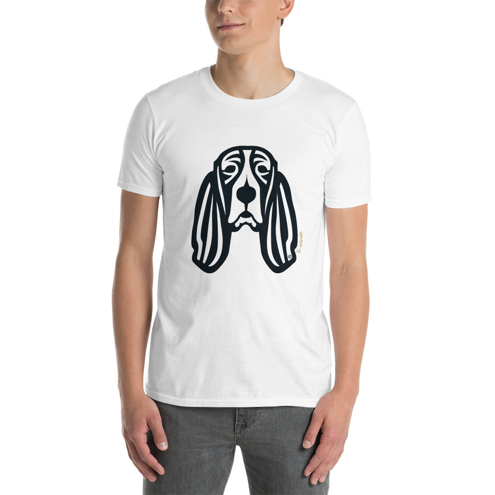 Camiseta unissex de manga curta - Basset Hound - Tribal - Cores Claras i-animals