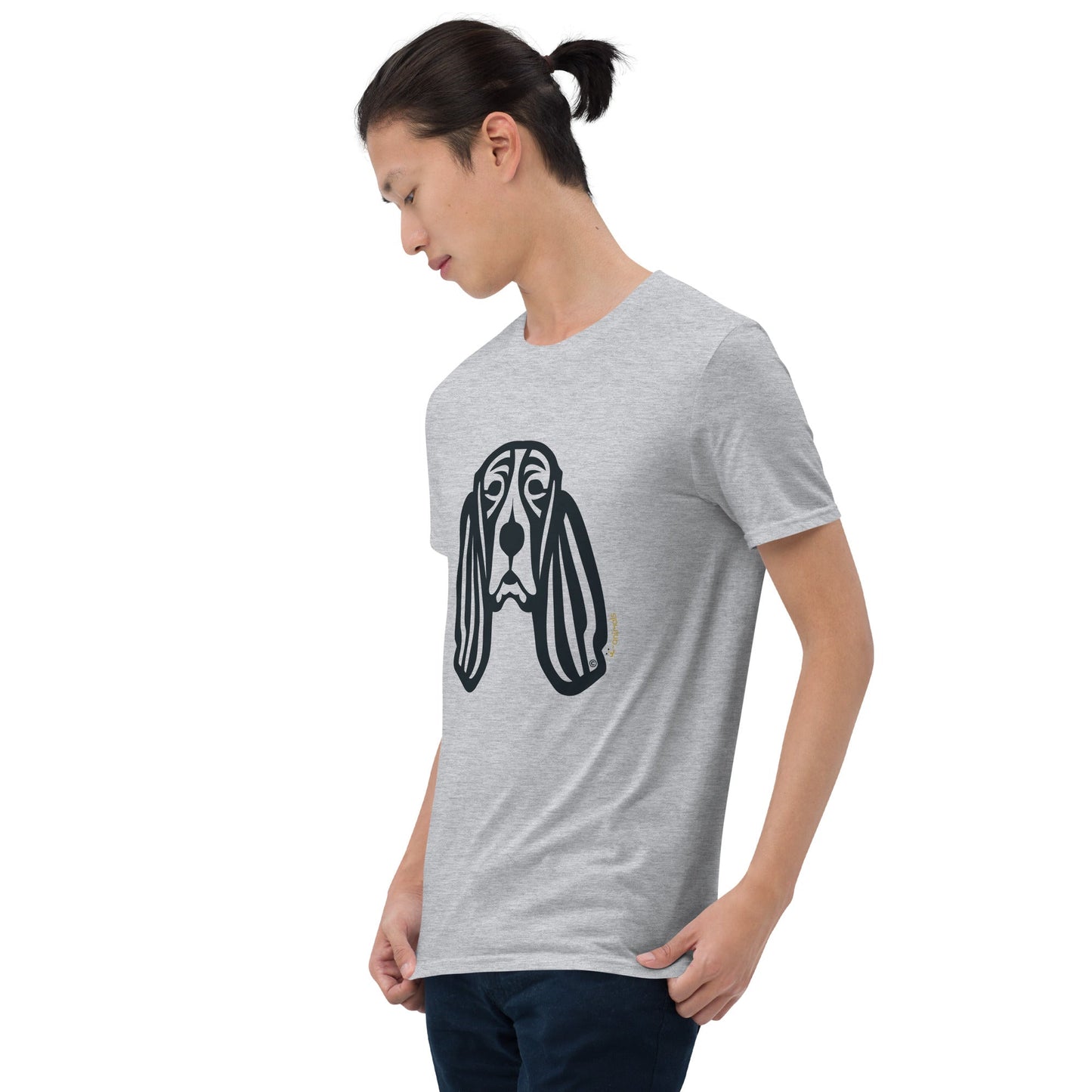 Camiseta unissex de manga curta - Basset Hound - Tribal - Cores Claras i-animals