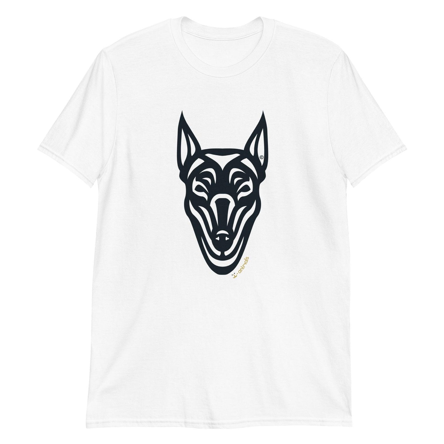 Camiseta unissex de manga curta - Doberman - Tribal - Cores Claras i-animals