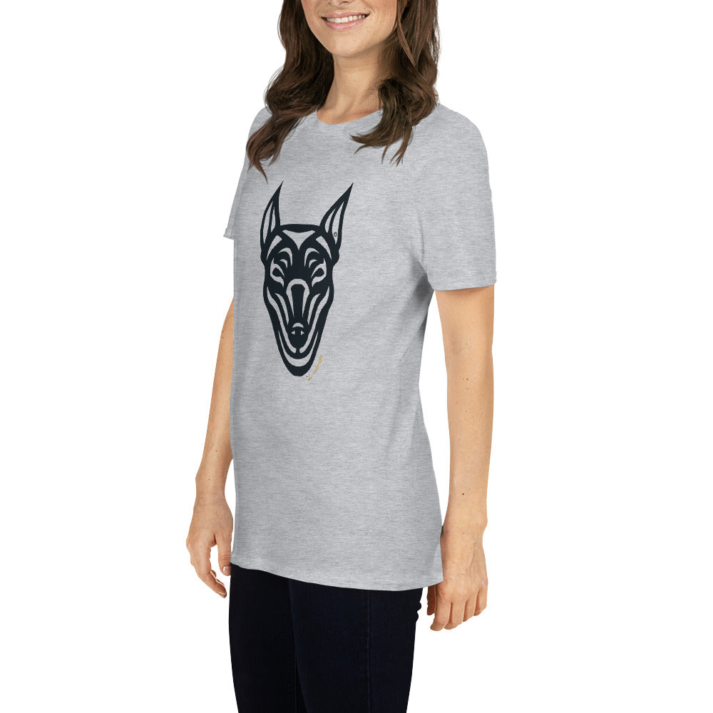 Camiseta unissex de manga curta - Doberman - Tribal - Cores Claras i-animals
