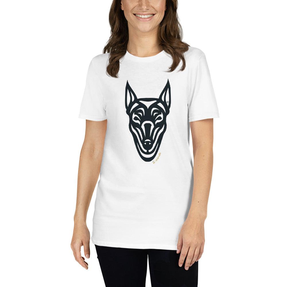 Camiseta unissex de manga curta - Doberman - Tribal - Cores Claras i-animals
