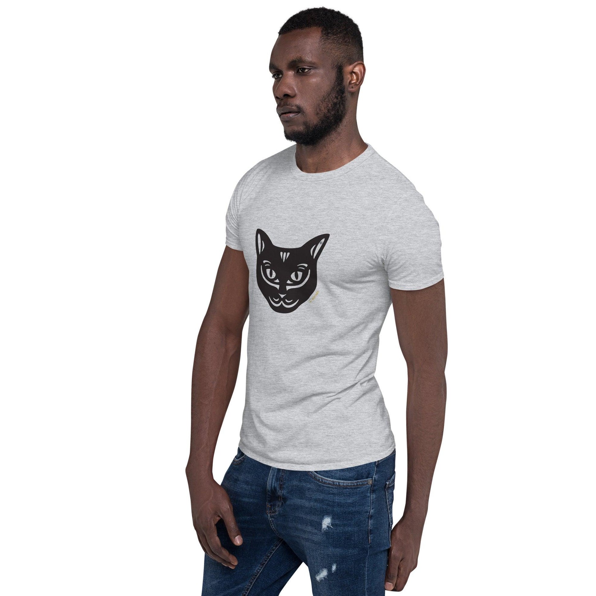Camiseta unissex de manga curta - Gato Preto - Tribal - Cores Claras i-animals