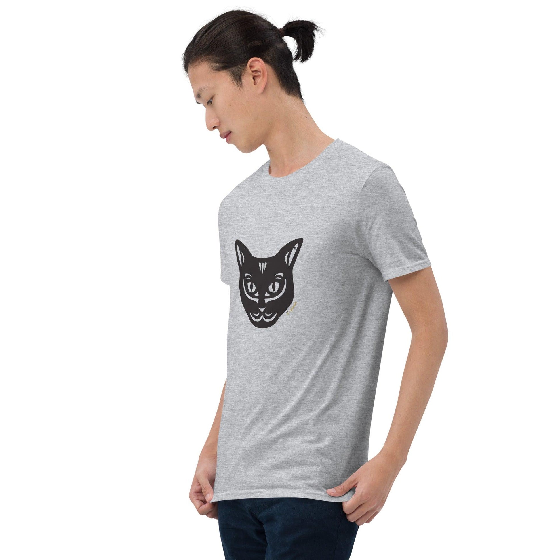 Camiseta unissex de manga curta - Gato Preto - Tribal - Cores Claras i-animals