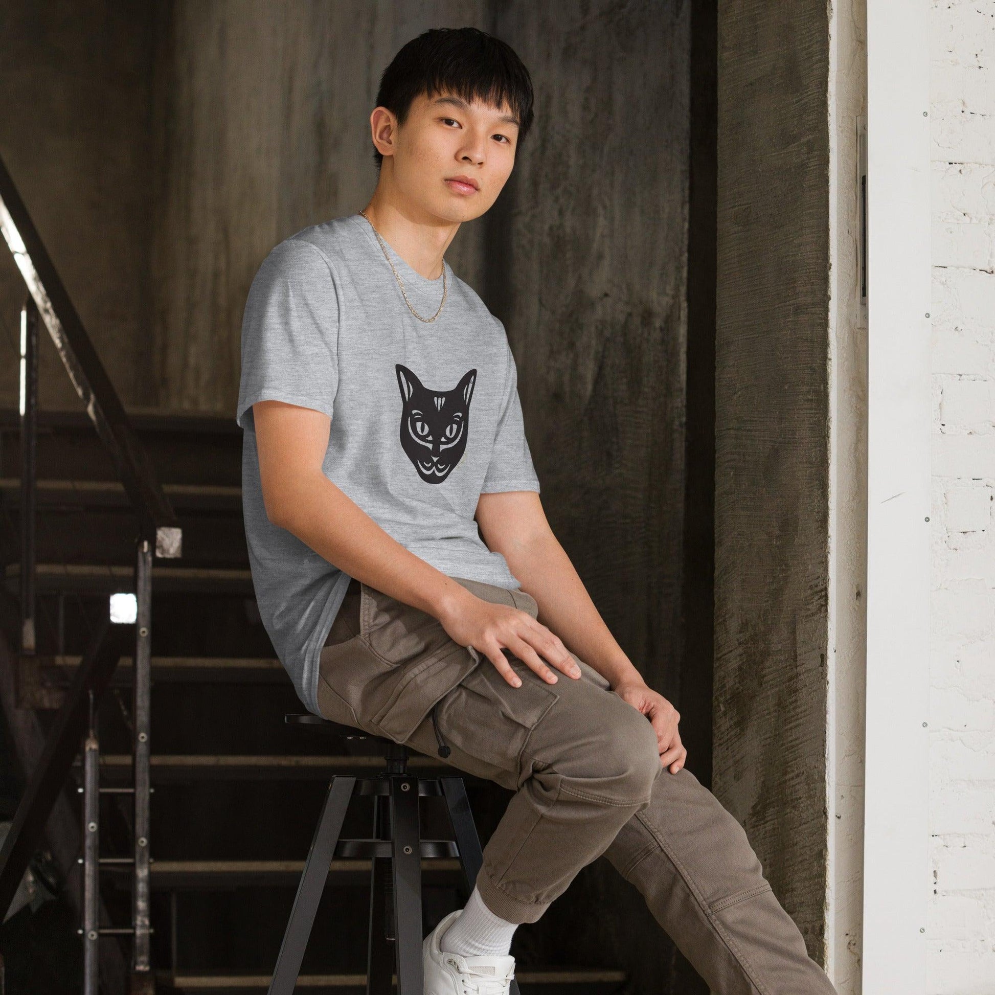 Camiseta unissex de manga curta - Gato Preto - Tribal - Cores Claras i-animals