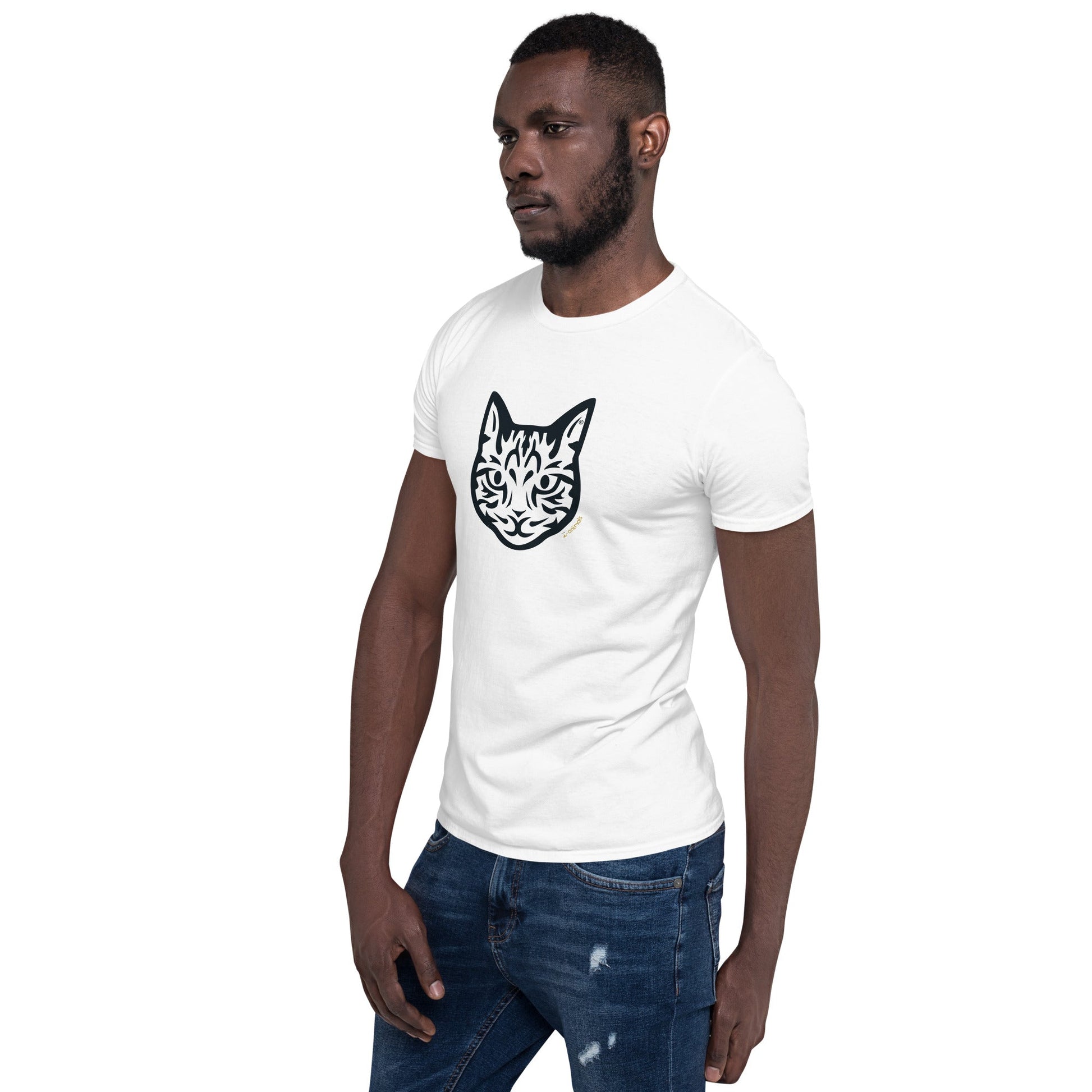 Camiseta unissex de manga curta - Gato Tigrado - Tribal - Cores Claras i-animals