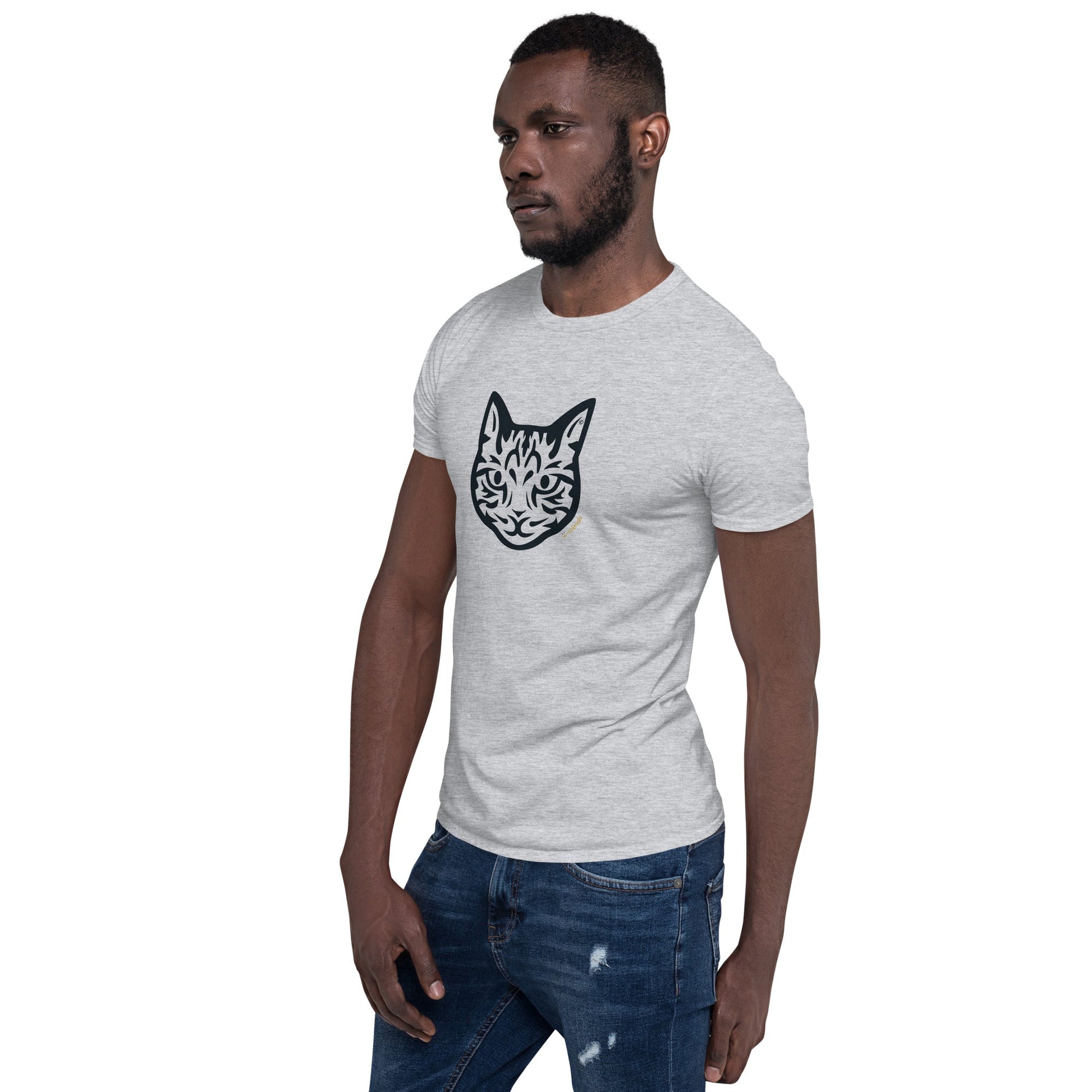 Camiseta unissex de manga curta - Gato Tigrado - Tribal - Cores Claras i-animals