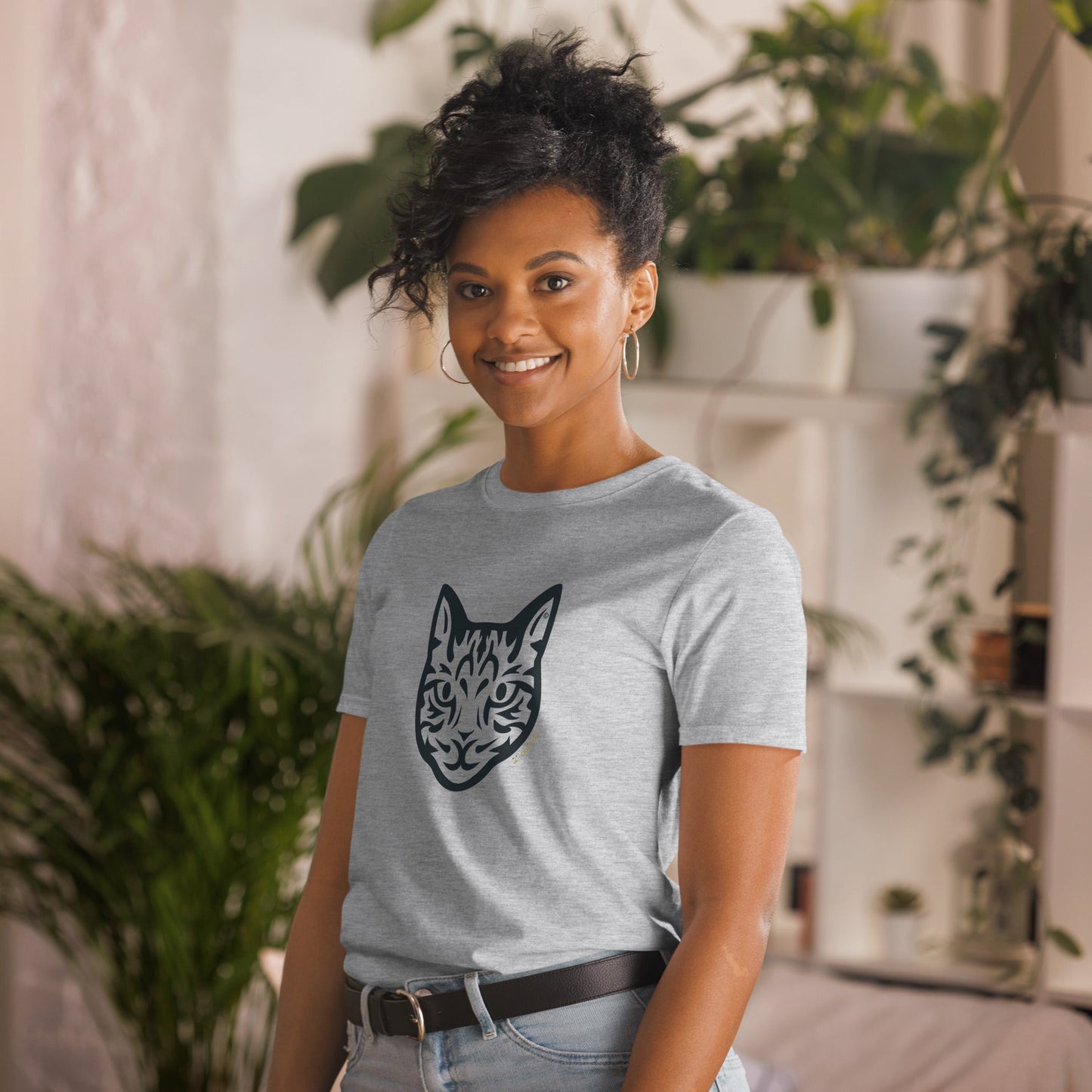 Camiseta unissex de manga curta - Gato Tigrado - Tribal - Cores Claras i-animals