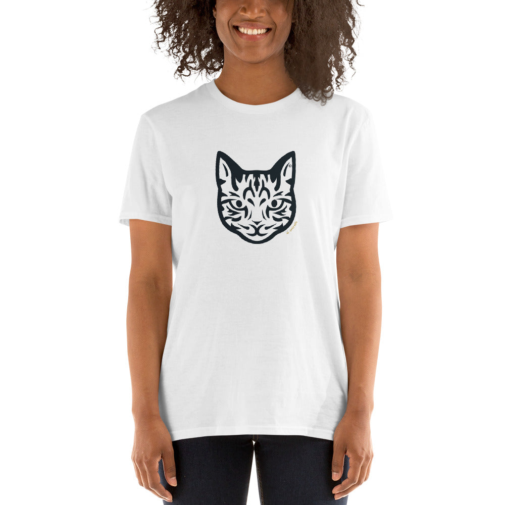 Camiseta unissex de manga curta - Gato Tigrado - Tribal - Cores Claras i-animals
