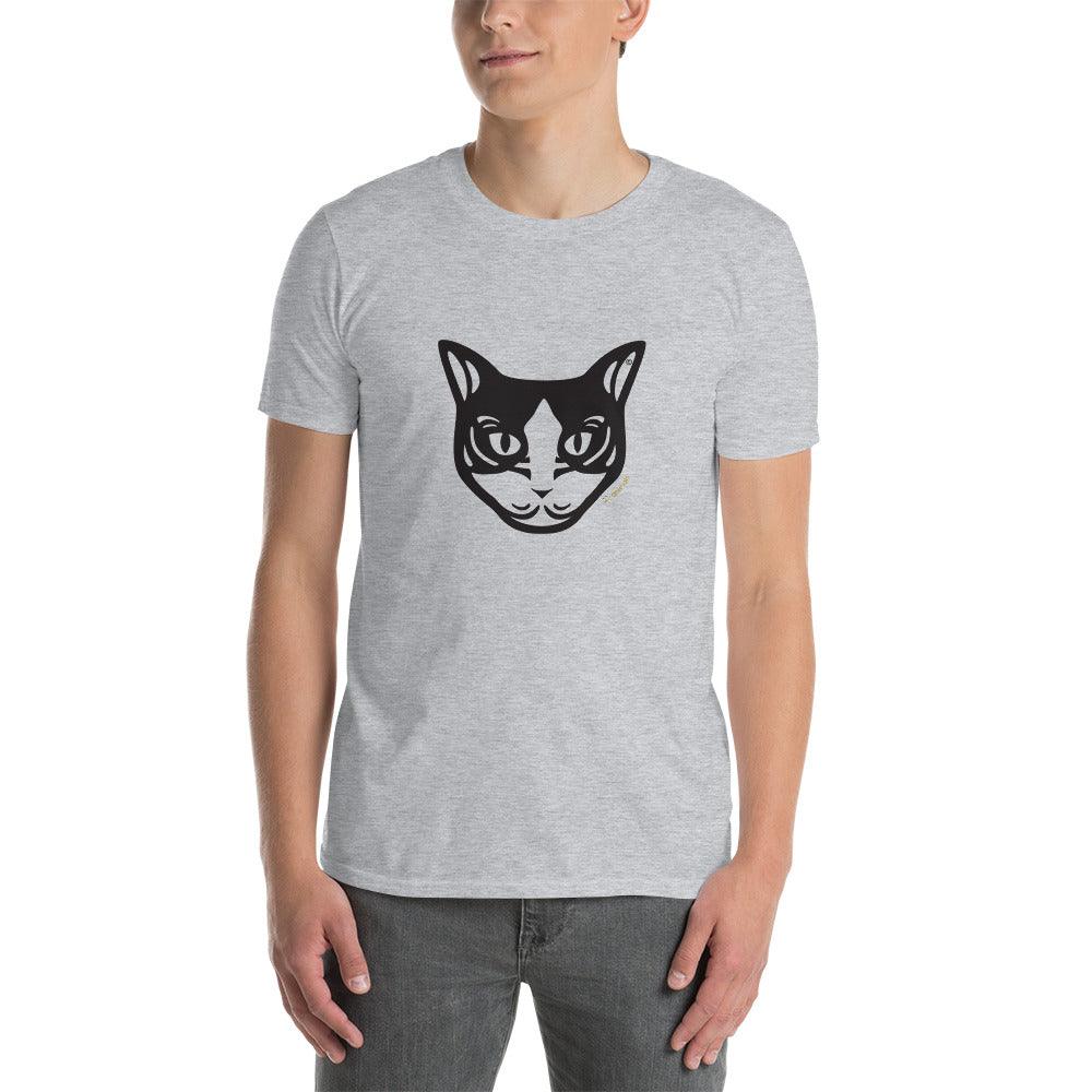 Camiseta unissex de manga curta - Gato preto e branco - Tribal - Cores Claras i-animals