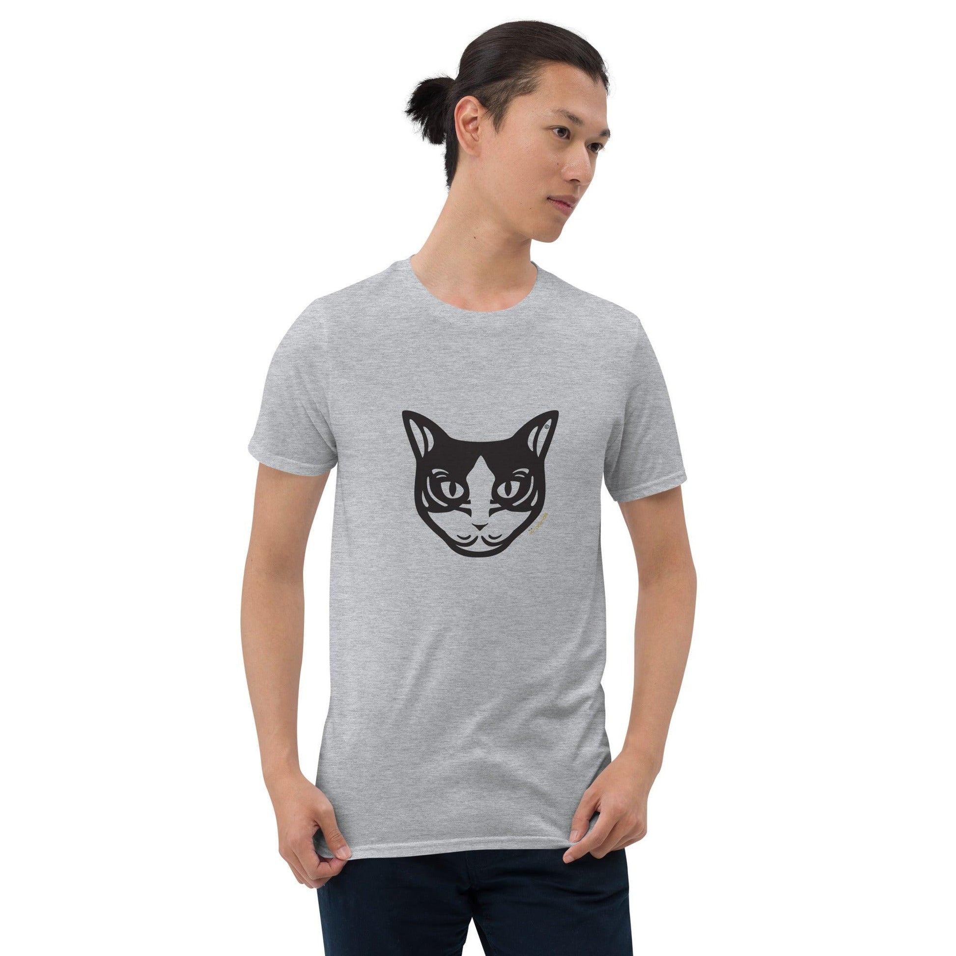 Camiseta unissex de manga curta - Gato preto e branco - Tribal - Cores Claras i-animals