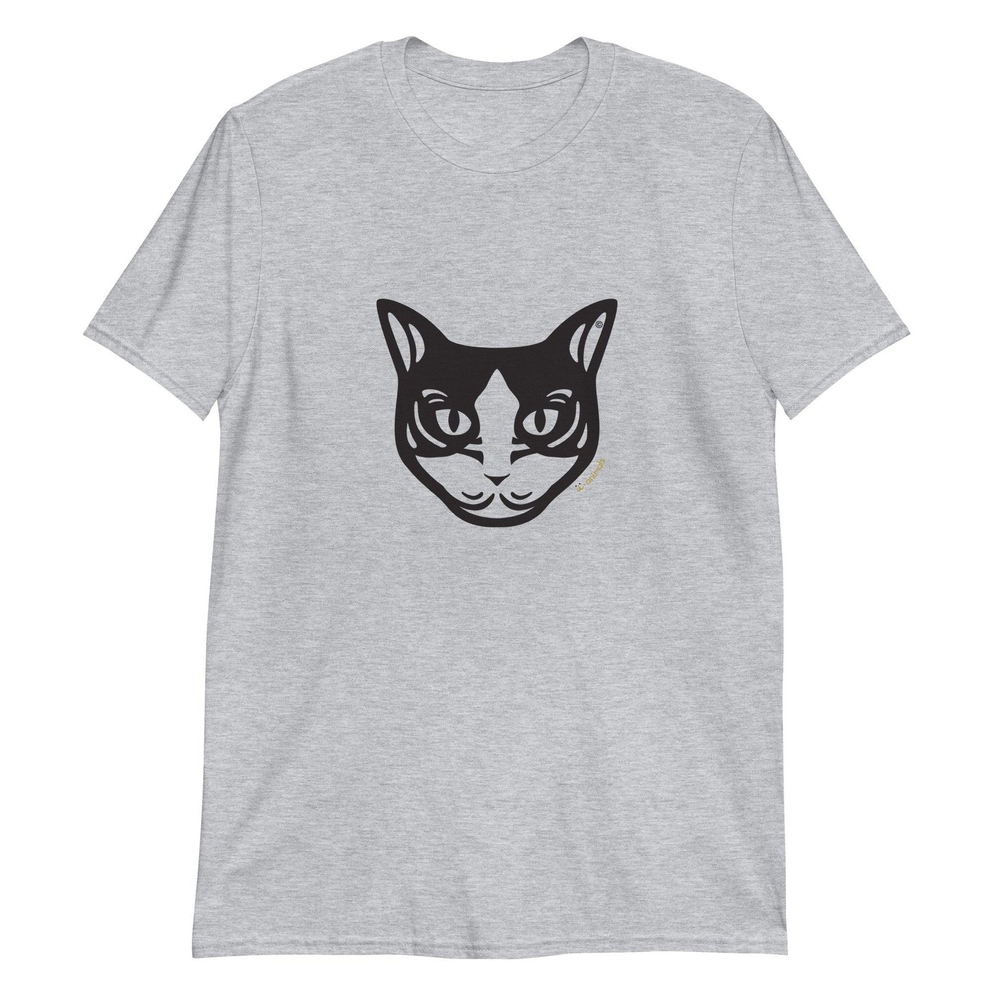 Camiseta unissex de manga curta - Gato preto e branco - Tribal - Cores Claras i-animals