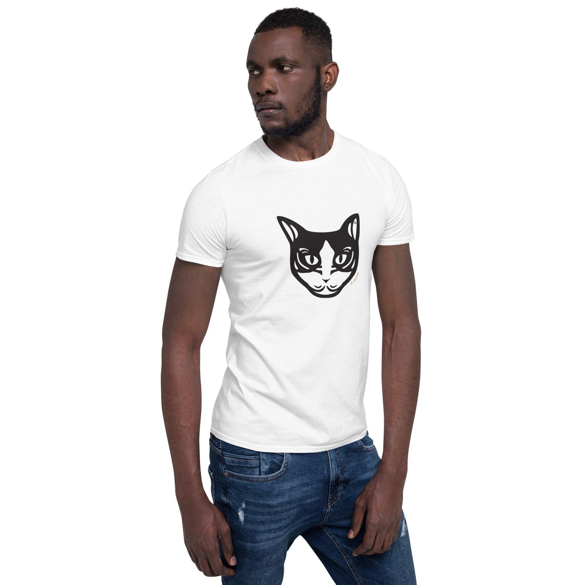 Camiseta unissex de manga curta - Gato preto e branco - Tribal - Cores Claras i-animals