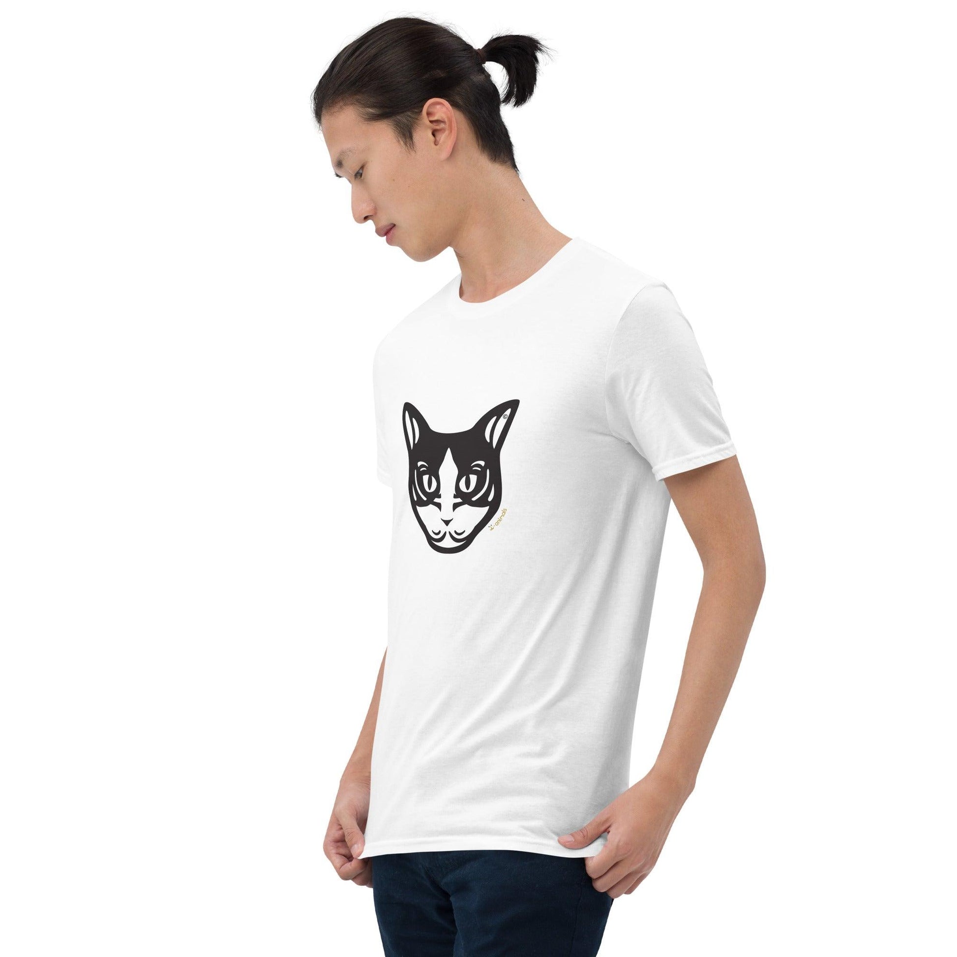 Camiseta unissex de manga curta - Gato preto e branco - Tribal - Cores Claras i-animals