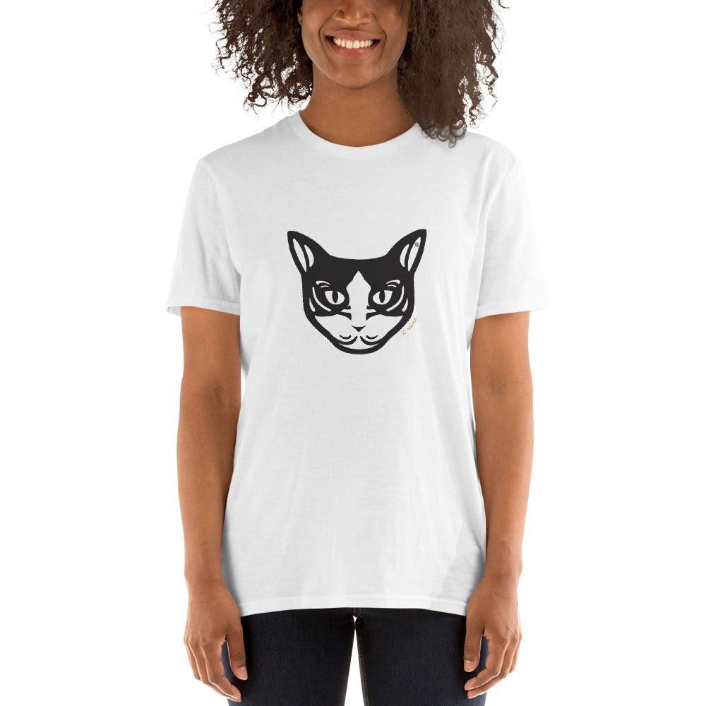 Camiseta unissex de manga curta - Gato preto e branco - Tribal - Cores Claras i-animals