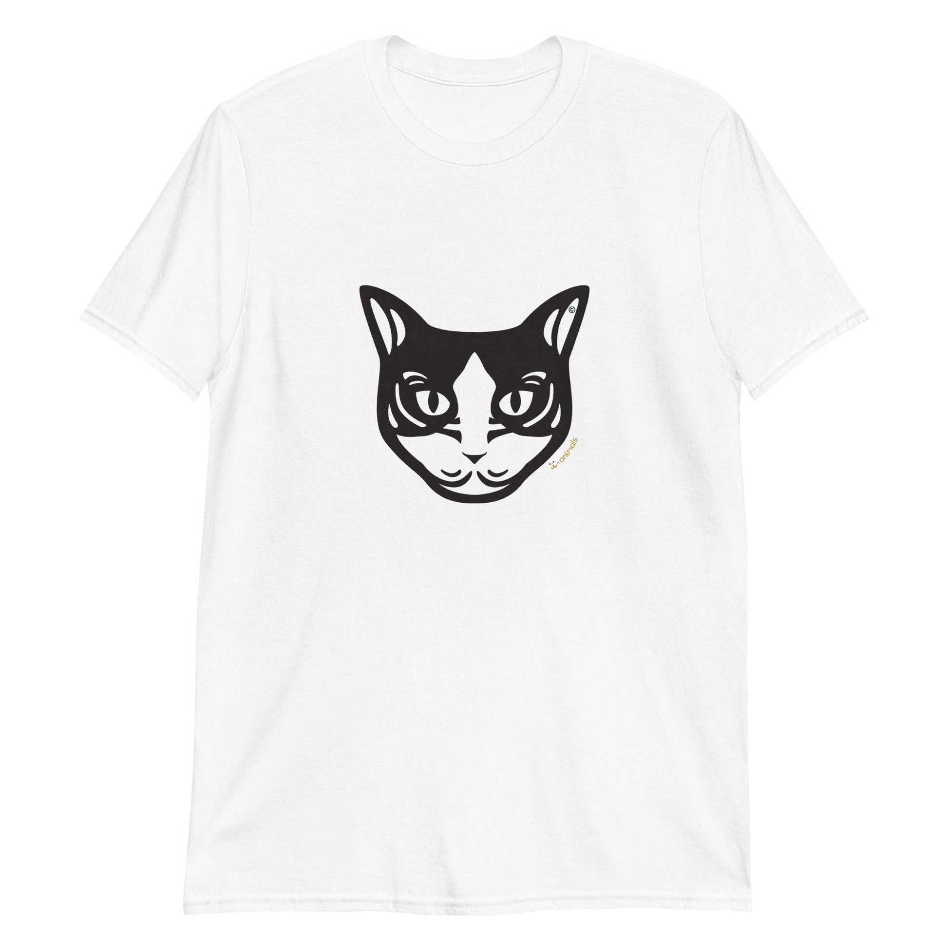 Camiseta unissex de manga curta - Gato preto e branco - Tribal - Cores Claras i-animals