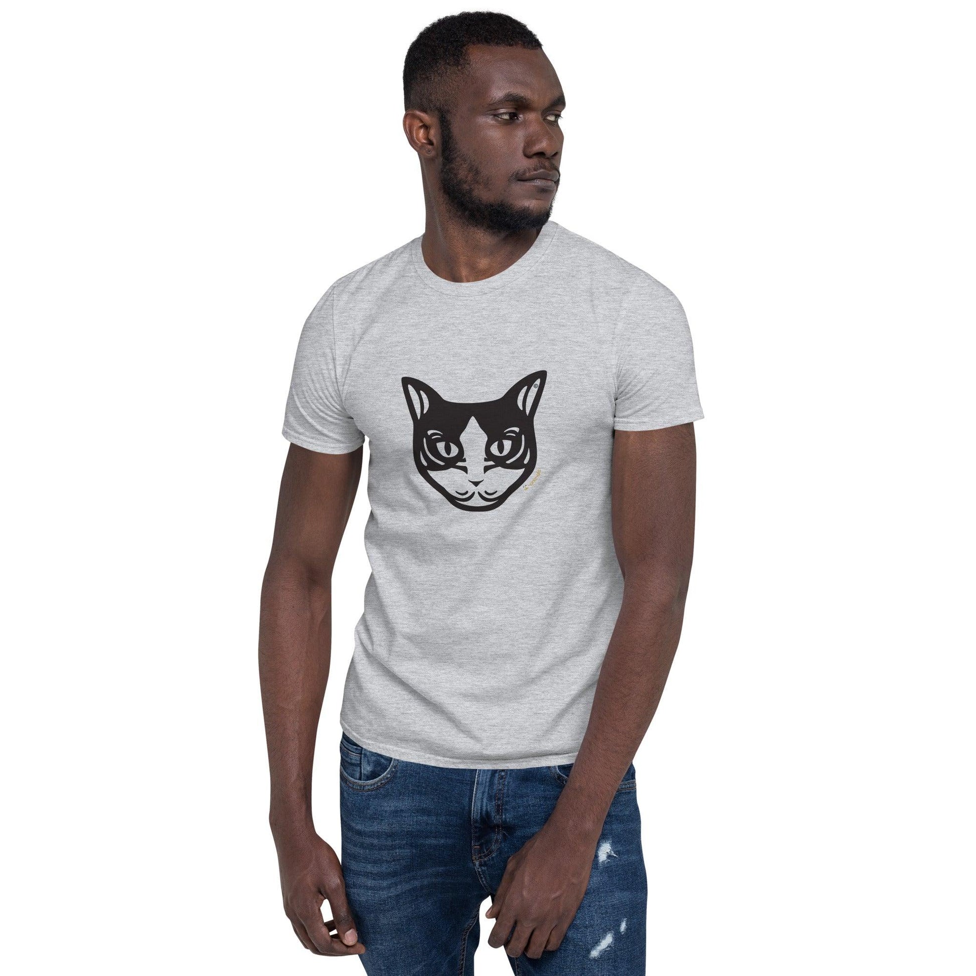 Camiseta unissex de manga curta - Gato preto e branco - Tribal - Cores Claras i-animals