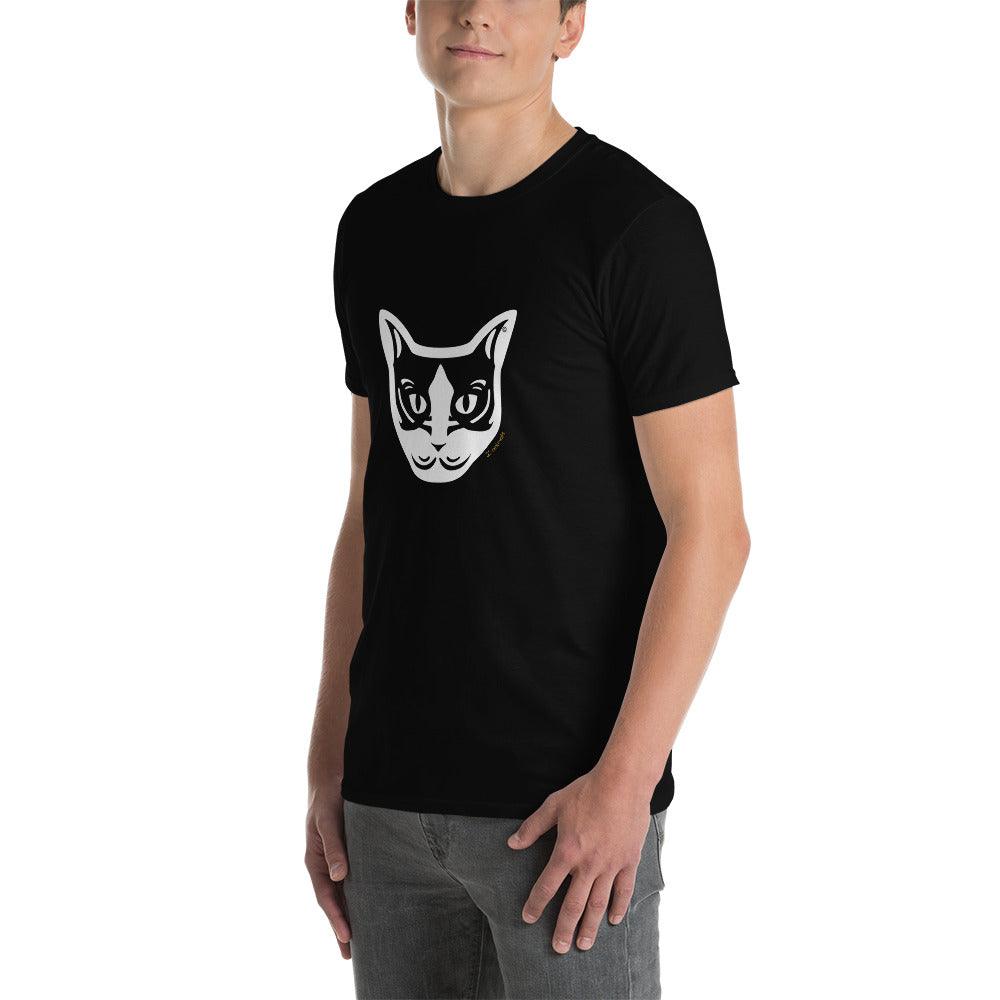 Camiseta unissex de manga curta - Gato preto e branco - Tribal i-animals