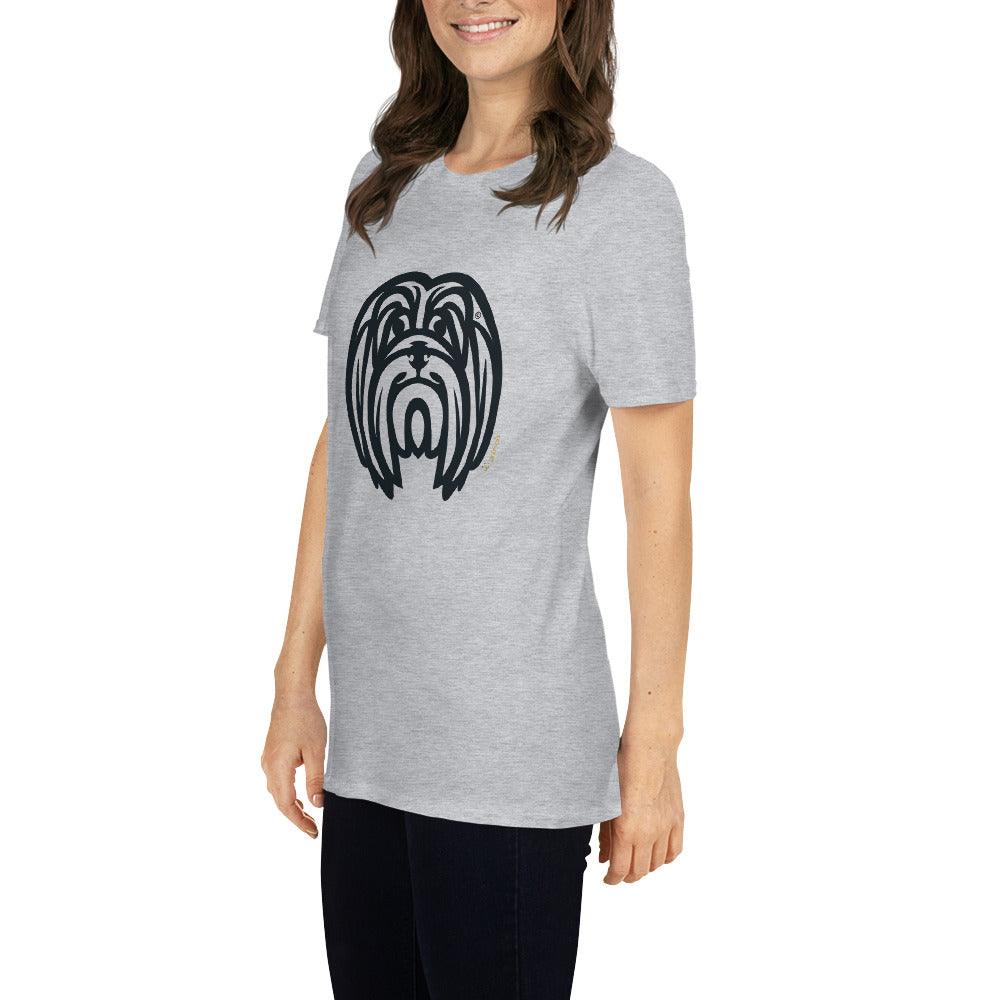 Camiseta unissex de manga curta - Lhasa Apso - Tribal - Cores Claras i-animals