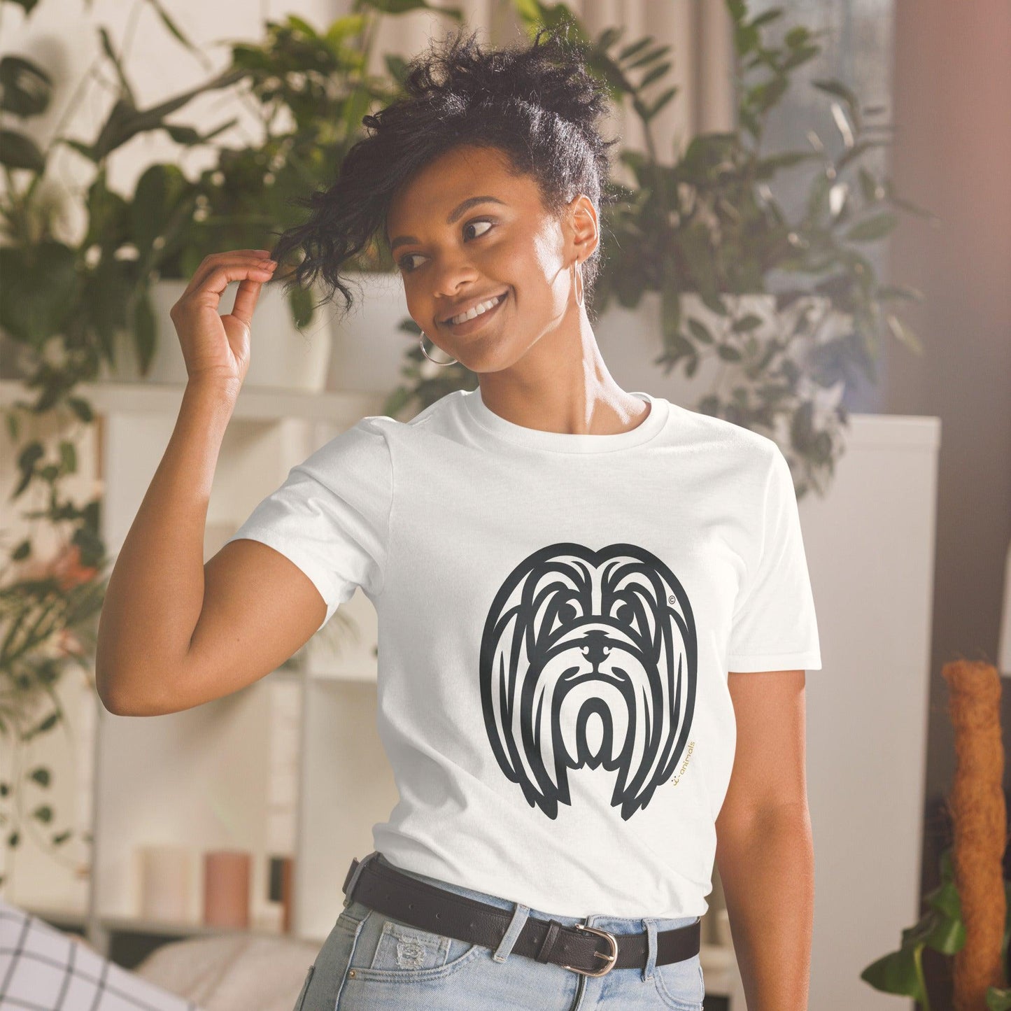 Camiseta unissex de manga curta - Lhasa Apso - Tribal - Cores Claras i-animals