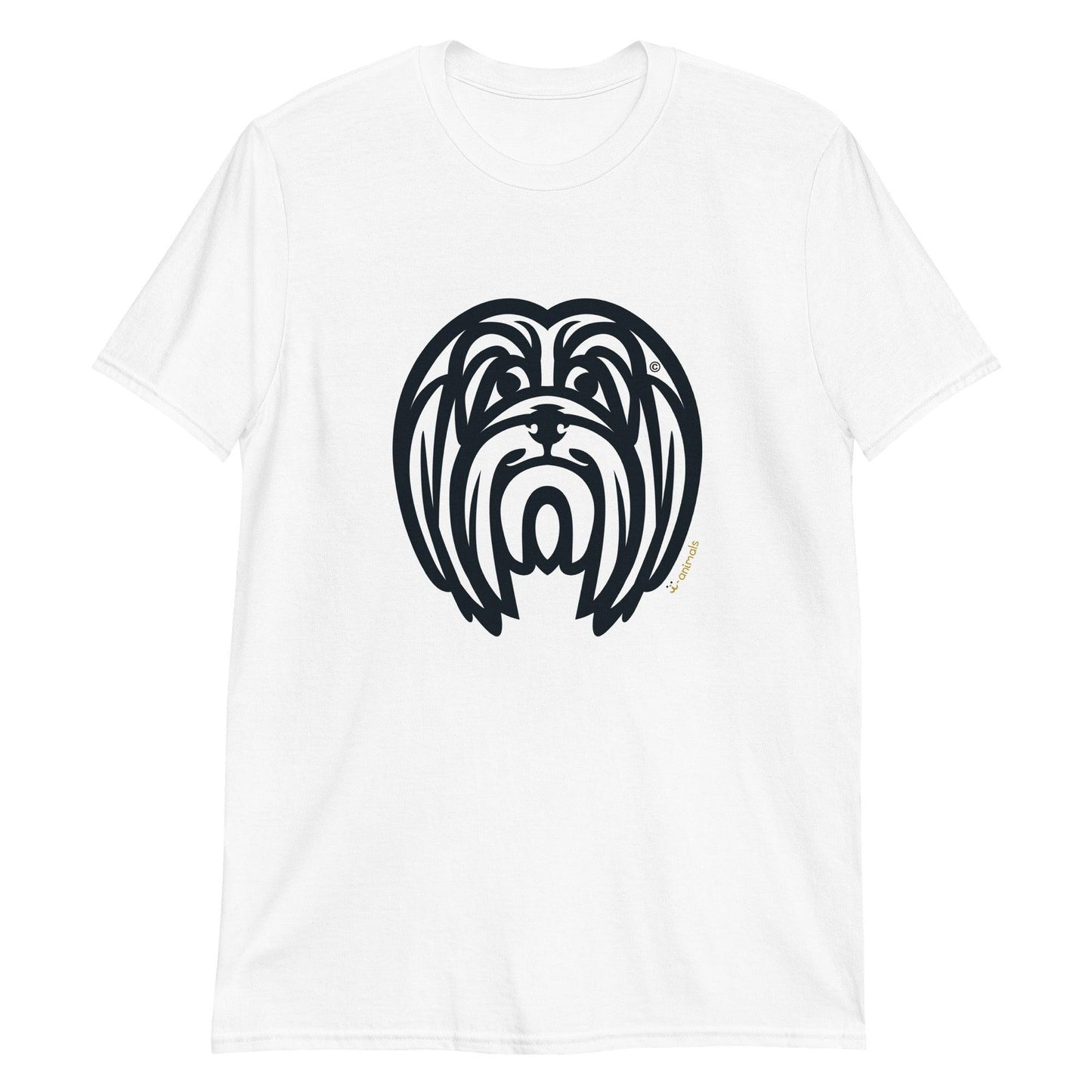 Camiseta unissex de manga curta - Lhasa Apso - Tribal - Cores Claras i-animals