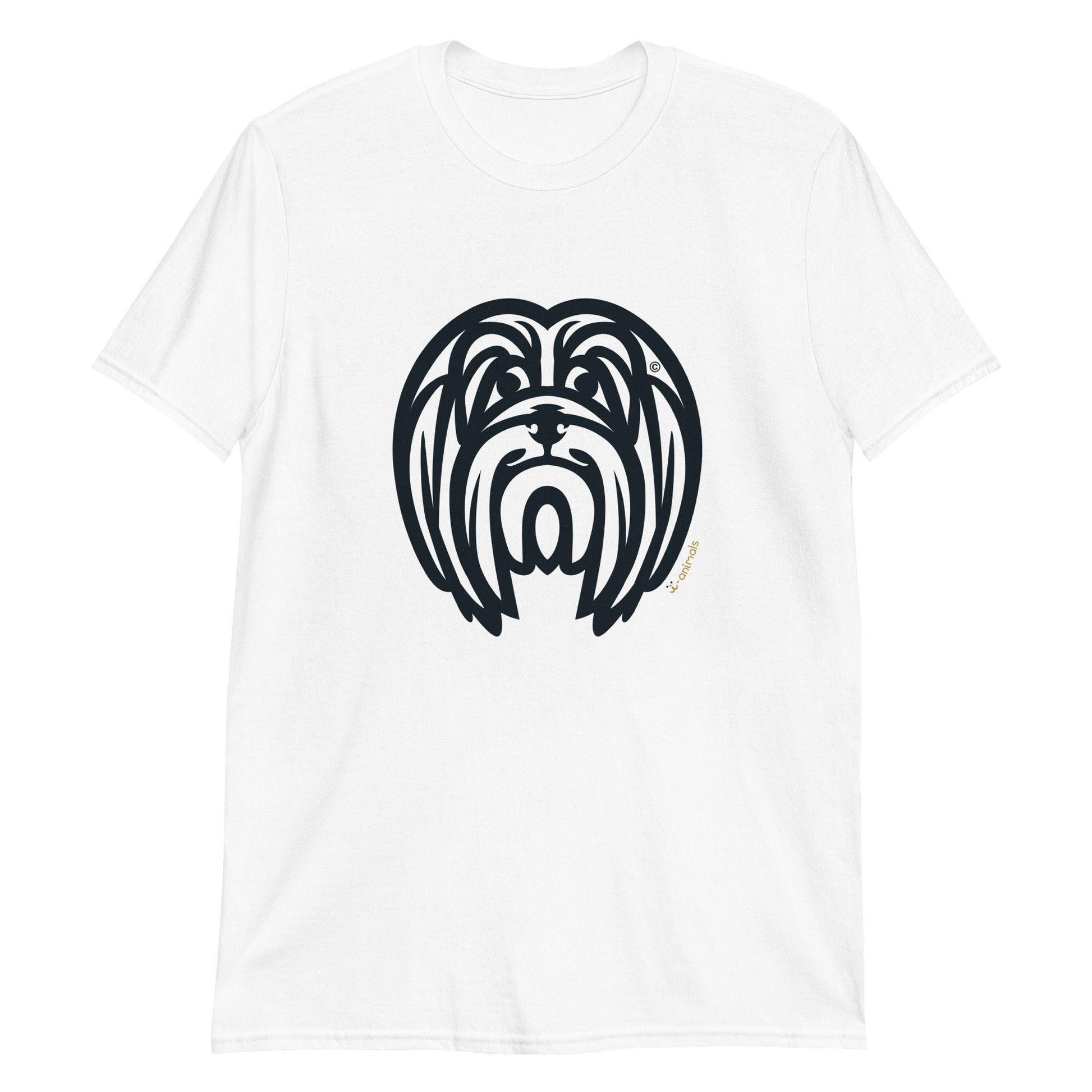 Camiseta unissex de manga curta - Lhasa Apso - Tribal - Cores Claras i-animals