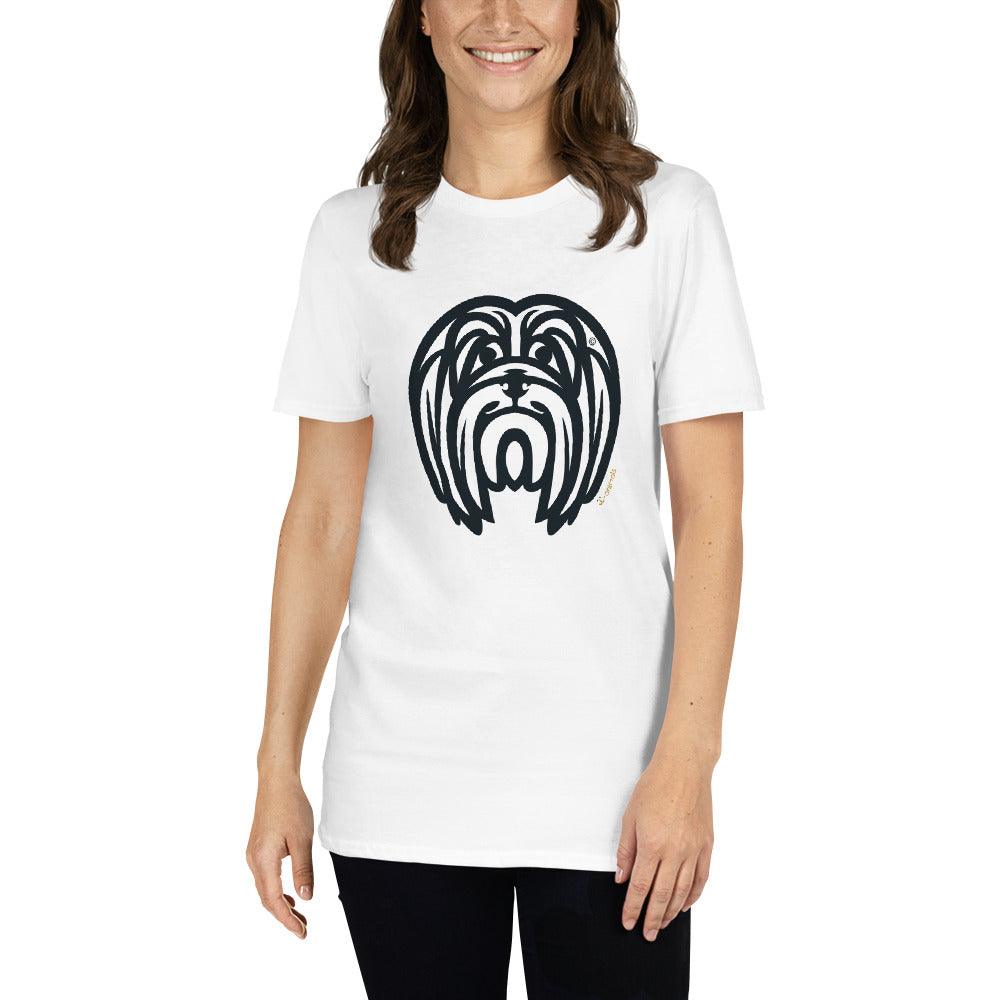 Camiseta unissex de manga curta - Lhasa Apso - Tribal - Cores Claras i-animals