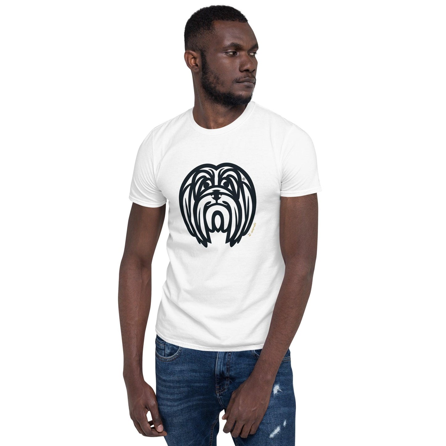 Camiseta unissex de manga curta - Lhasa Apso - Tribal - Cores Claras i-animals