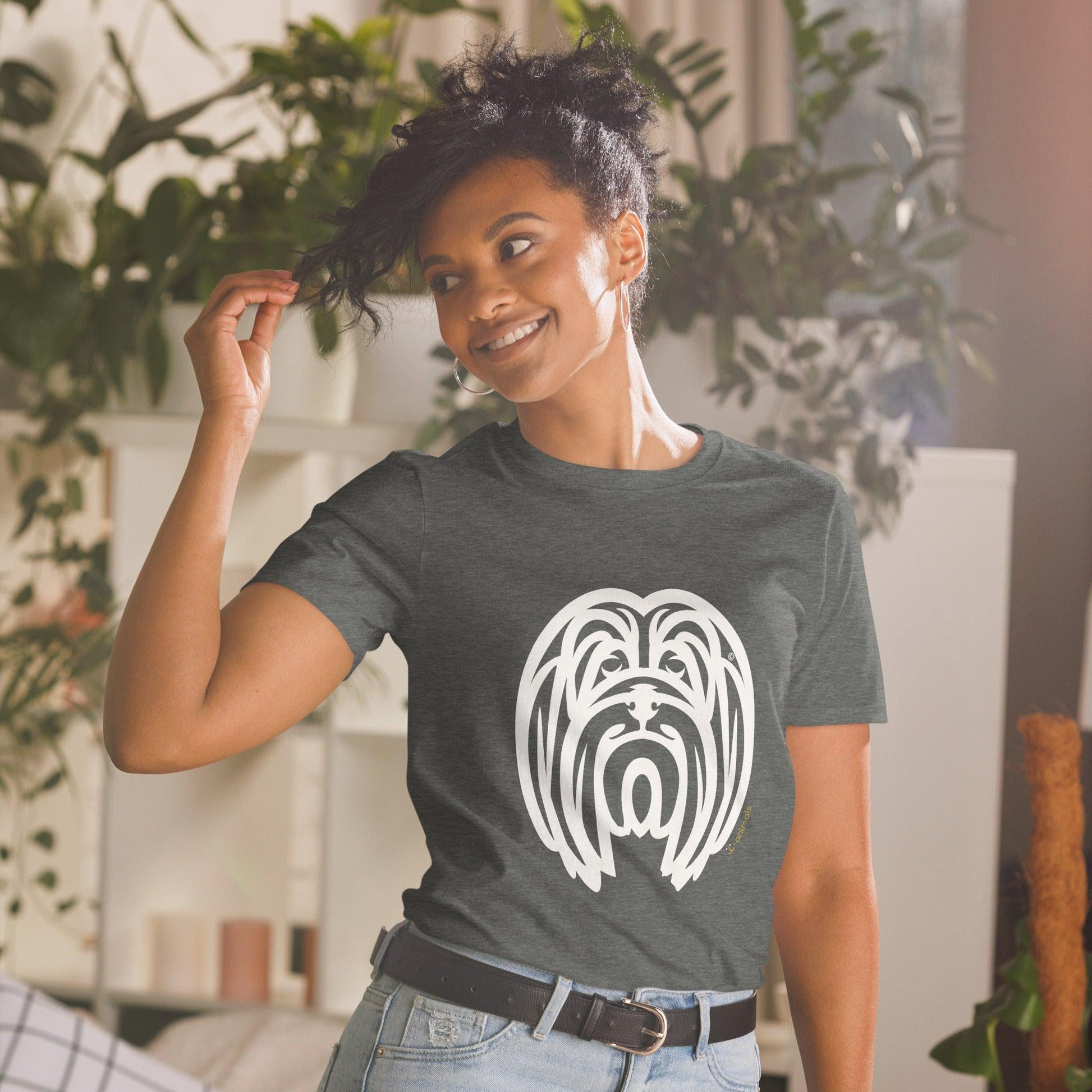 Camiseta unissex de manga curta - Lhasa Apso - Tribal i-animals