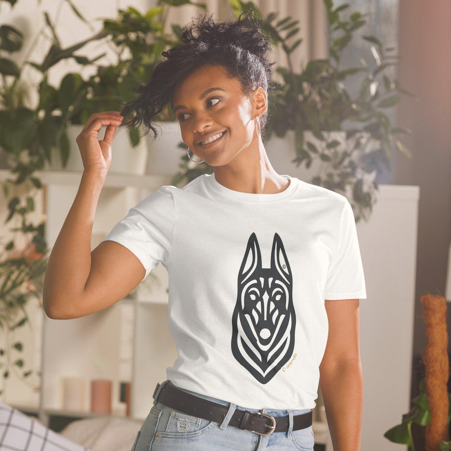 Camiseta unissex de manga curta - Malinois - Tribal - Cores Claras i-animals