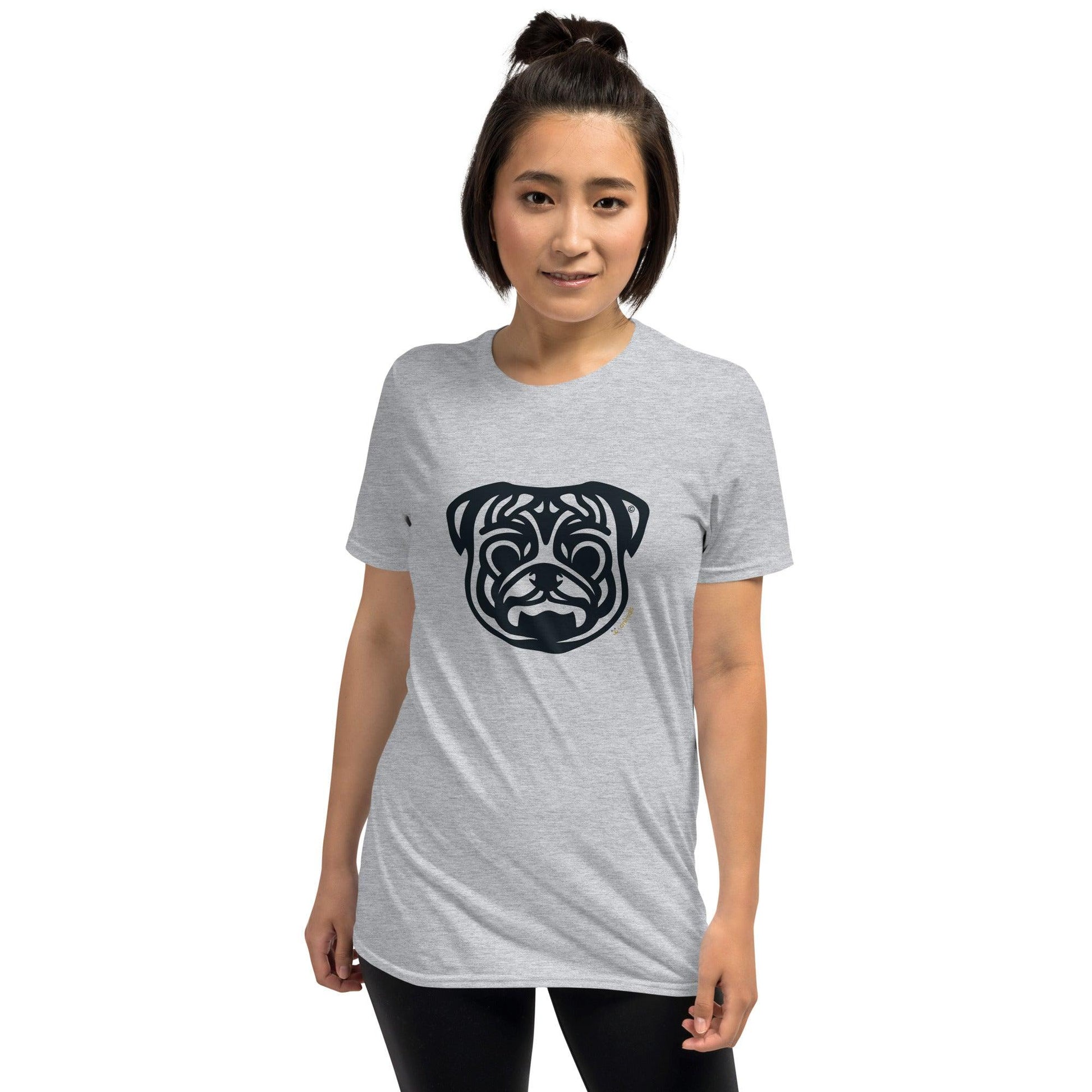 Camiseta unissex de manga curta - Pug - Tribal - Cores Claras i-animals