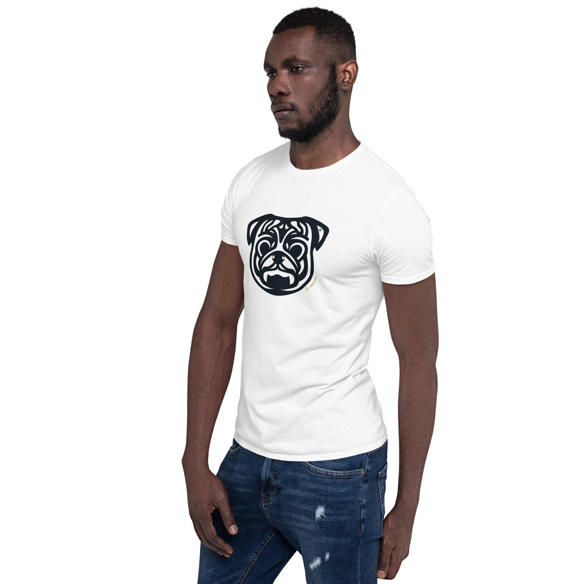 Camiseta unissex de manga curta - Pug - Tribal - Cores Claras i-animals