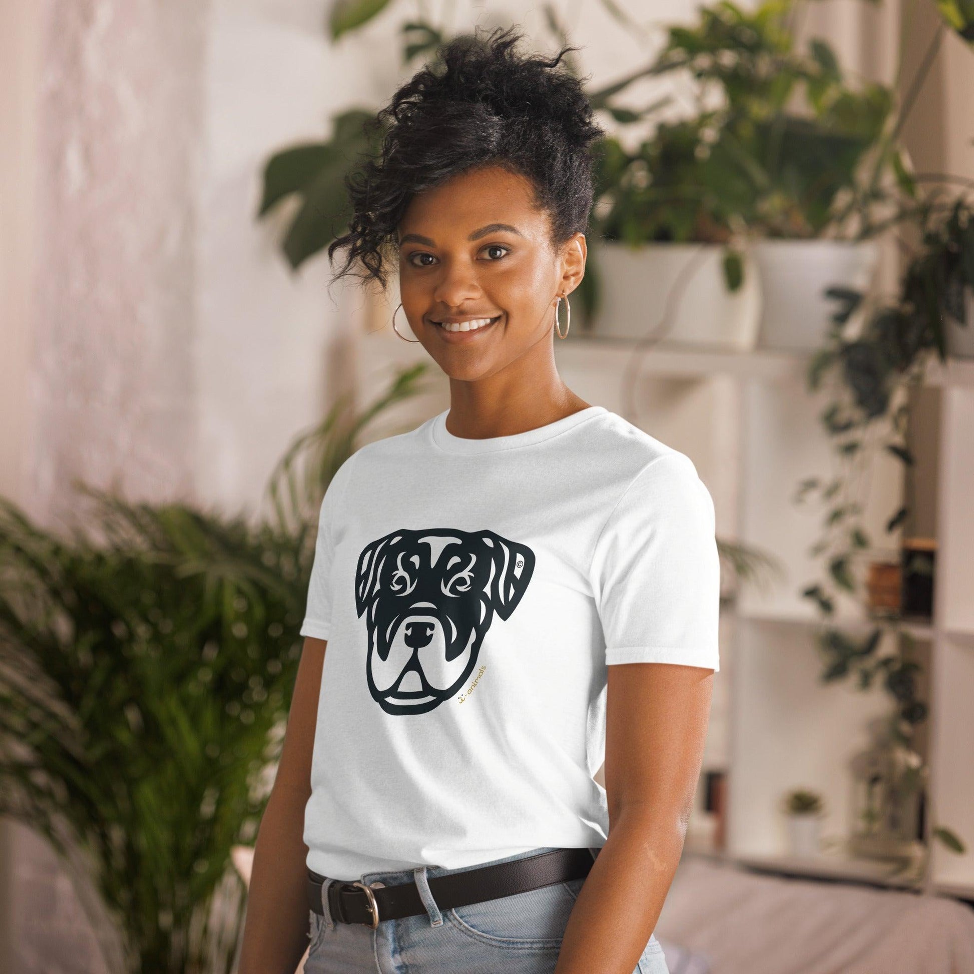 Camiseta unissex de manga curta - Rottweiler - Tribal - Cores Claras i-animals