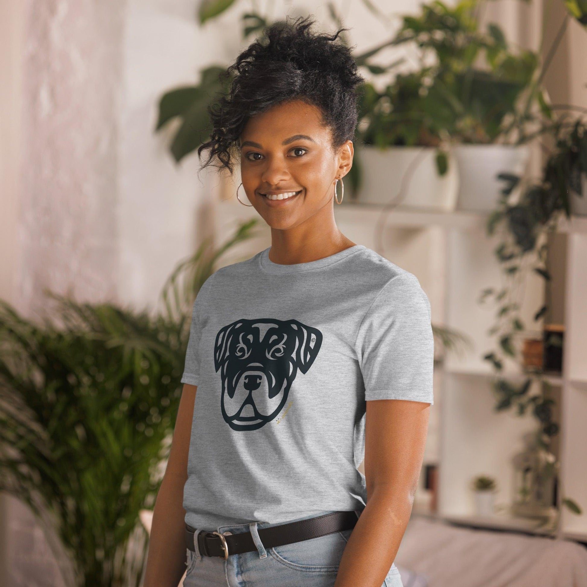 Camiseta unissex de manga curta - Rottweiler - Tribal - Cores Claras i-animals