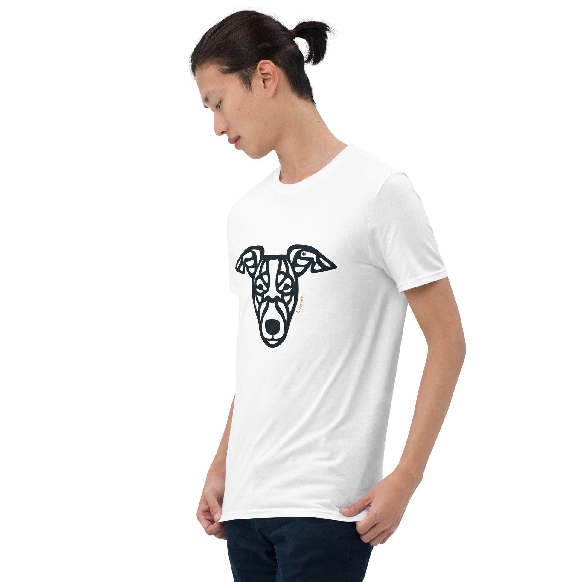 Camiseta unissex de manga curta - Whippet - Tribal - Cores Claras i-animals