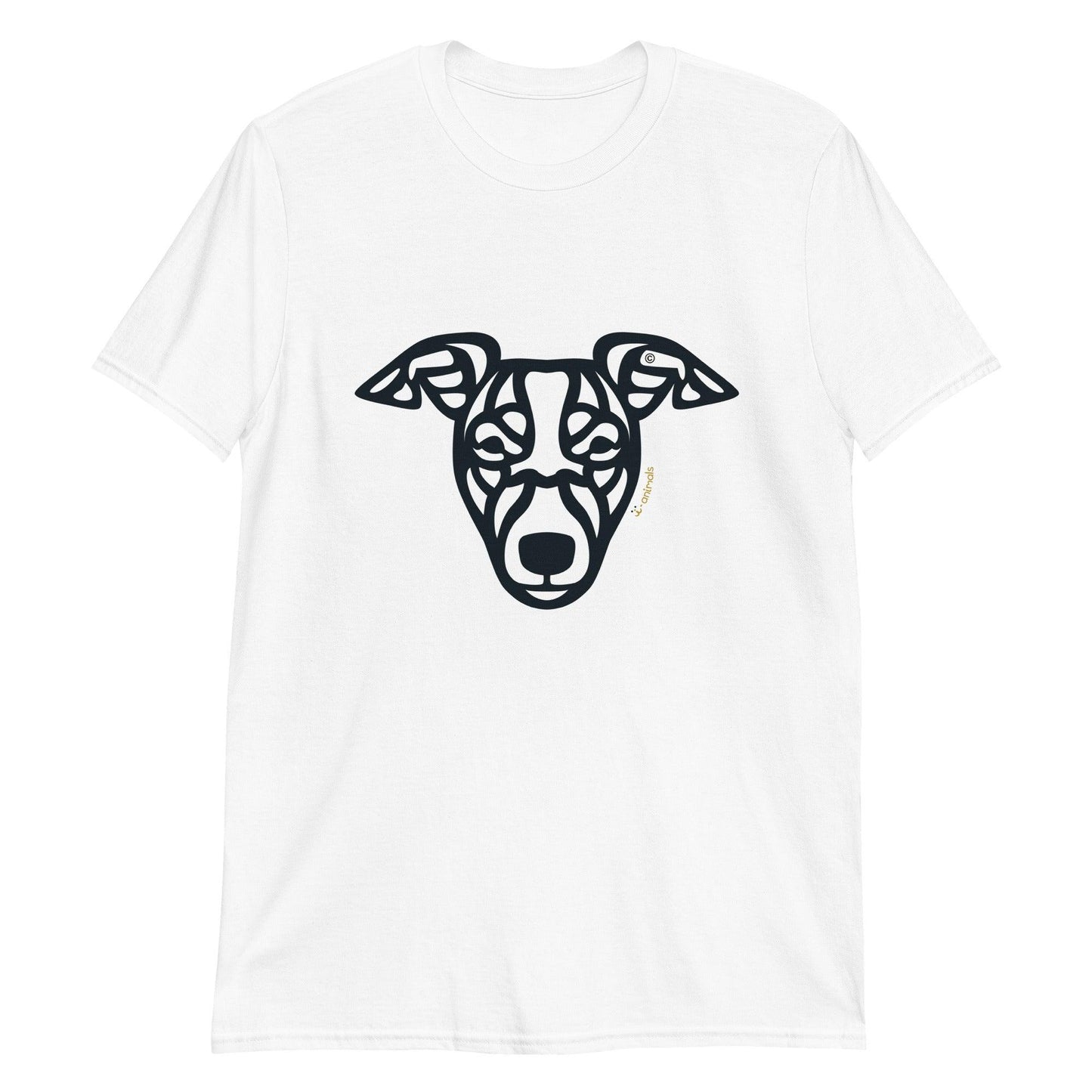 Camiseta unissex de manga curta - Whippet - Tribal - Cores Claras i-animals