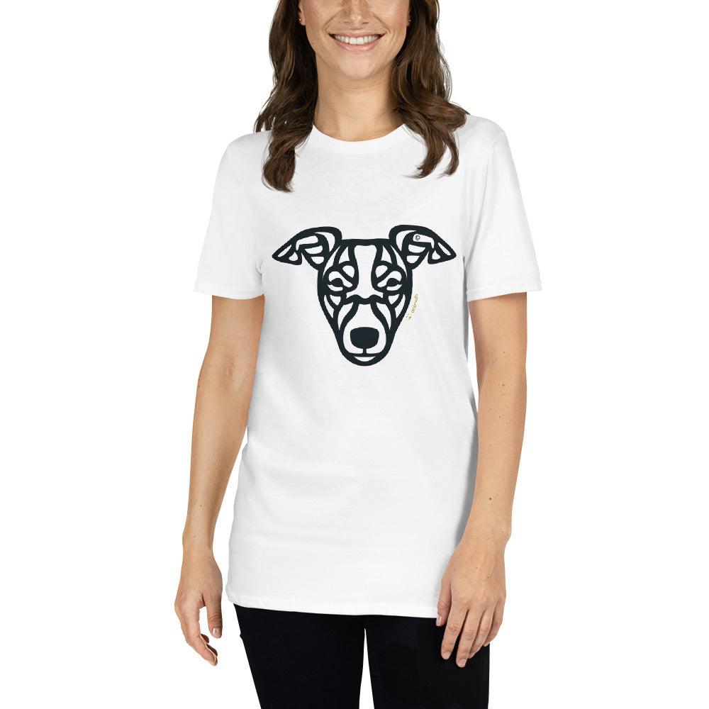 Camiseta unissex de manga curta - Whippet - Tribal - Cores Claras i-animals