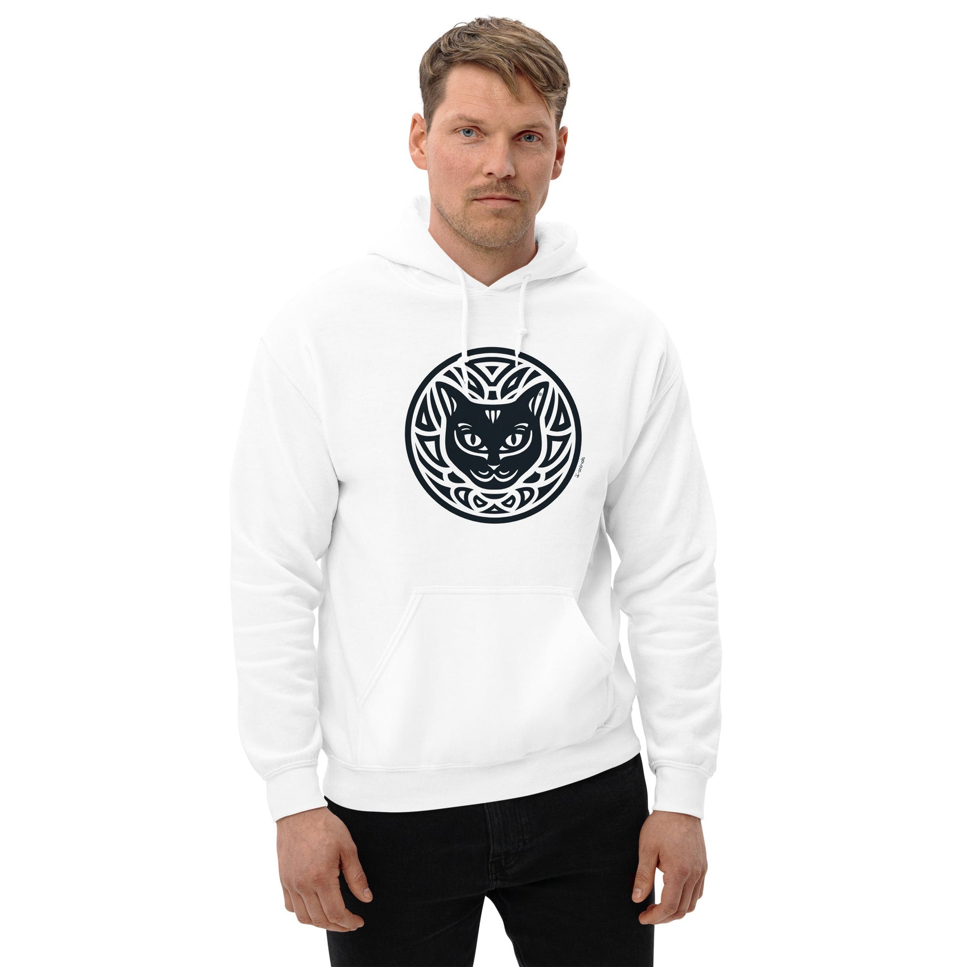 Moletom com capuz unissex - Gato Preto - Tribal - Cores Claras i-animals