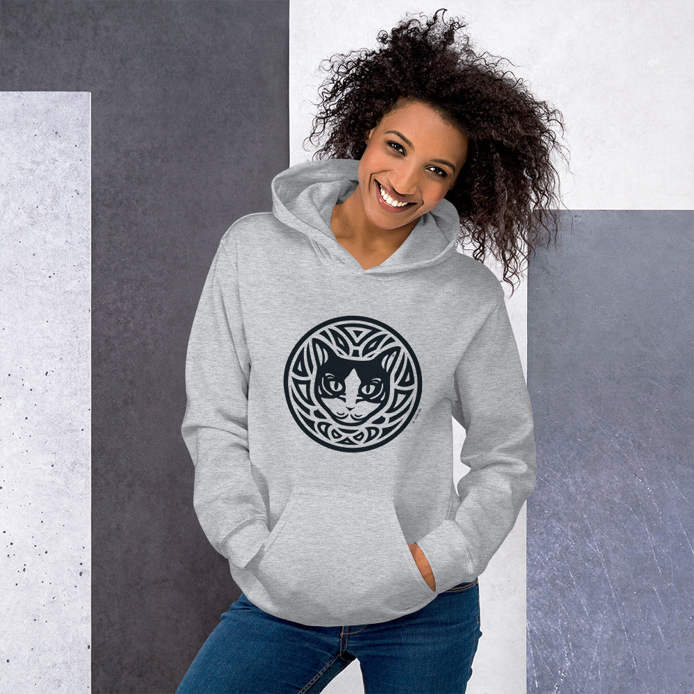 Moletom com capuz unissex - Gato preto e branco - Tribal - Cores Claras i-animals