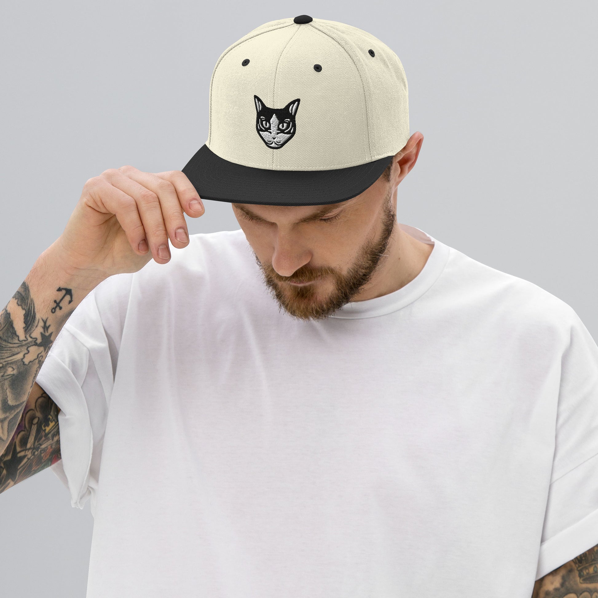Boné Snapback Gato Preto e Branco - Tribal - Cores claras - i-animals