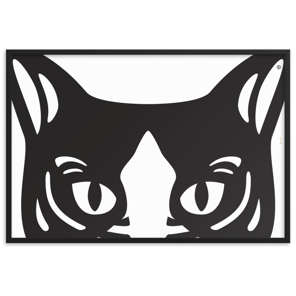 Pôster emoldurado Gato preto e branco - Tribal - i-animals