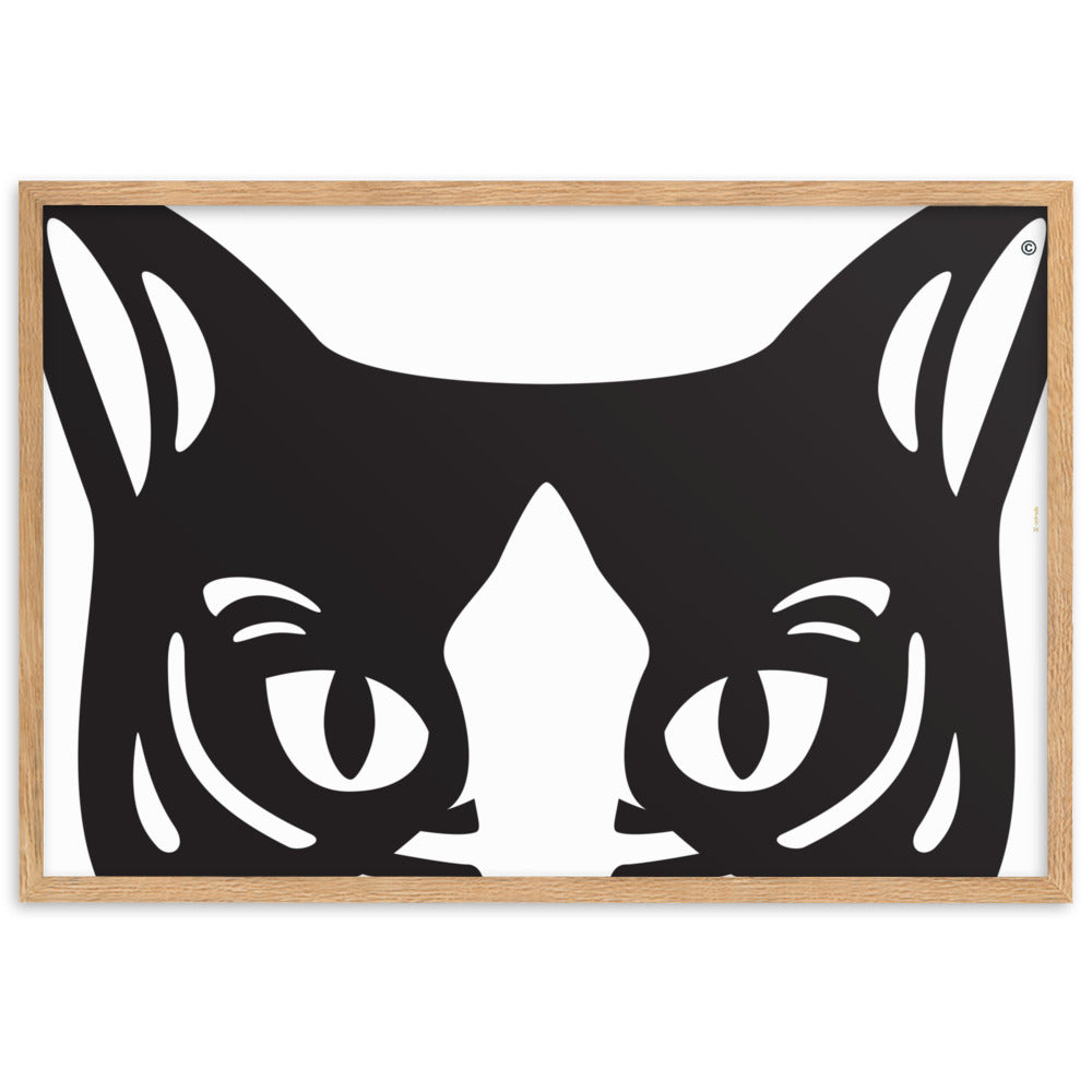 Pôster emoldurado Gato preto e branco - Tribal - i-animals