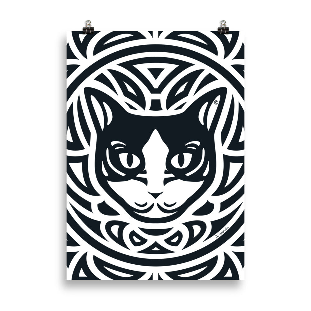 Pôster Gato preto e branco - Tribal - i-animals