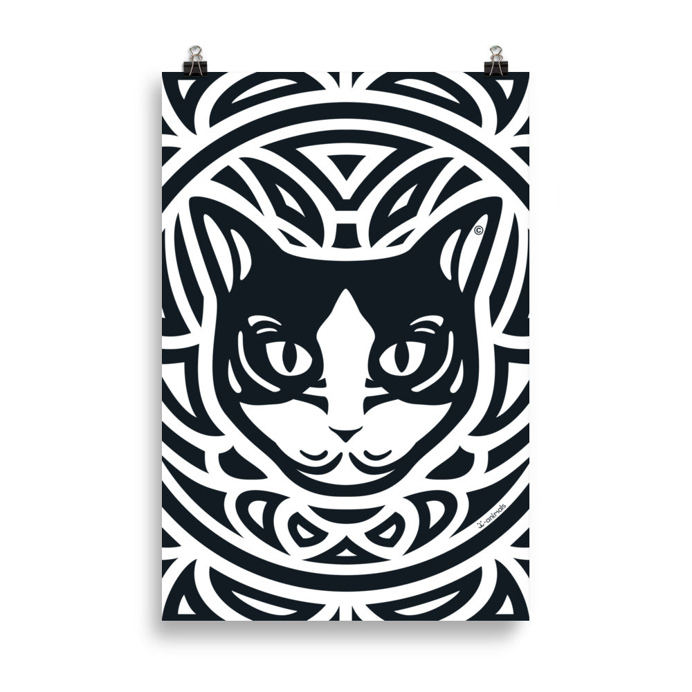Pôster Gato preto e branco - Tribal - i-animals