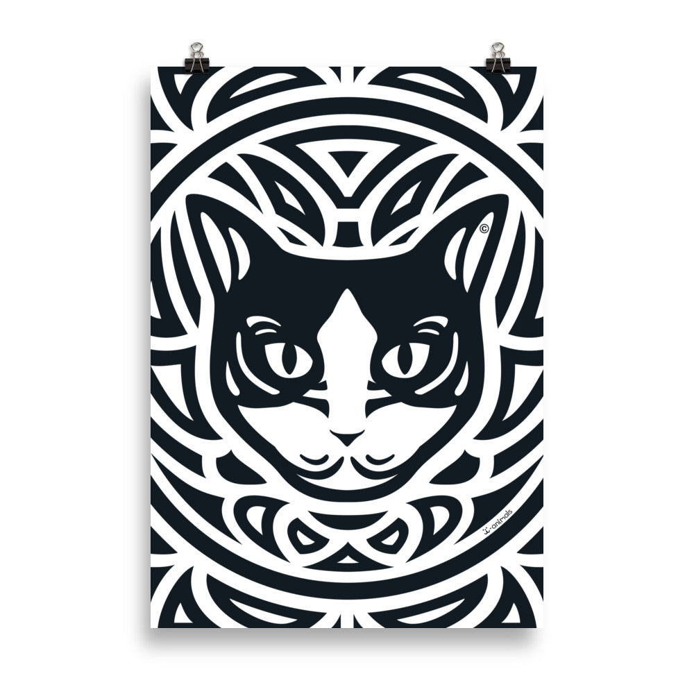 Pôster Gato preto e branco - Tribal - i-animals
