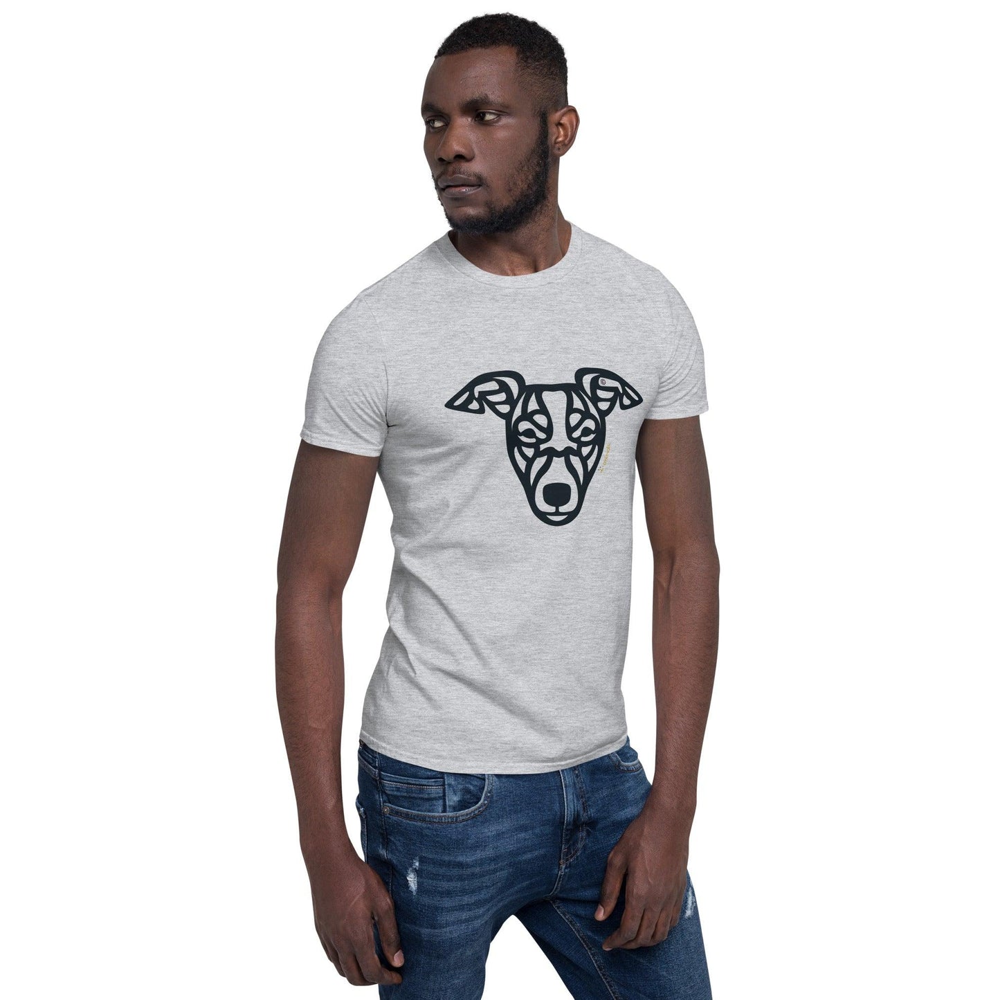 Camiseta unissex de manga curta - “cão vira-lata” - Tribal - Cores Claras - i-animals