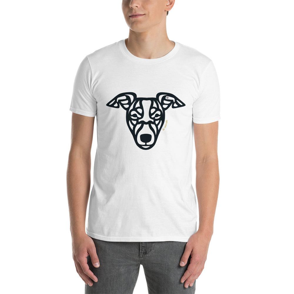Camiseta unissex de manga curta - “cão vira-lata” - Tribal - Cores Claras - i-animals